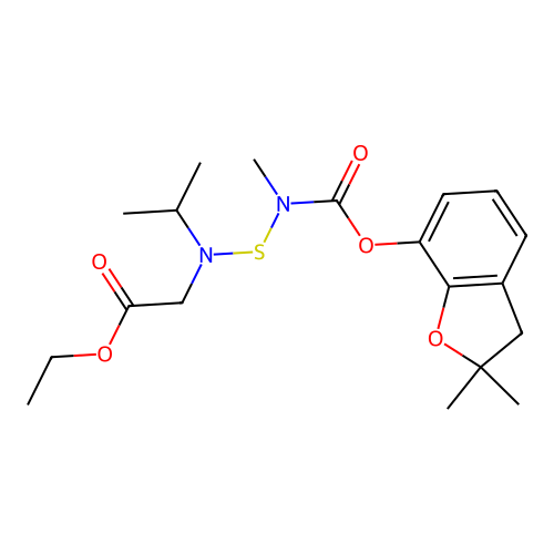 Glycine, N-(((((2,3-dihydro-2,2-dimethyl-7-benzofuranyl)oxy)carbonyl)methylamino)thio)-N-(1-methylethyl)-, ethyl ester structure
