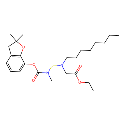 Glycine, N-(((((2,3-dihydro-2,2-dimethyl-7-benzofuranyl)oxy)carbonyl)methylamino)thio)-N-octyl-, ethyl ester structure
