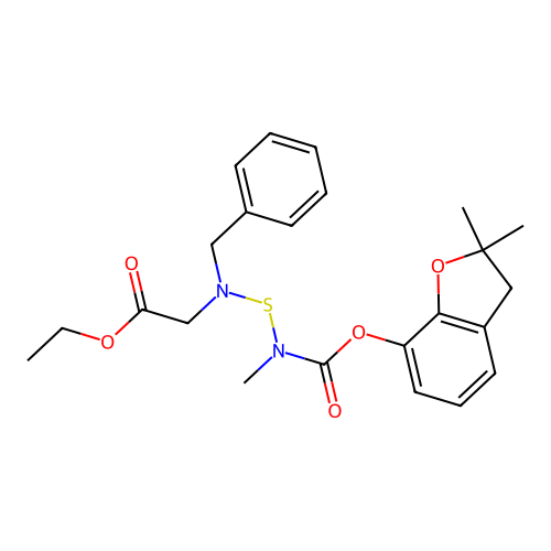 Glycine, N-(((((2,3-dihydro-2,2-dimethyl-7-benzofuranyl)oxy)carbonyl)methylamino)thio)-N-(phenylmethyl)-, ethyl ester structure