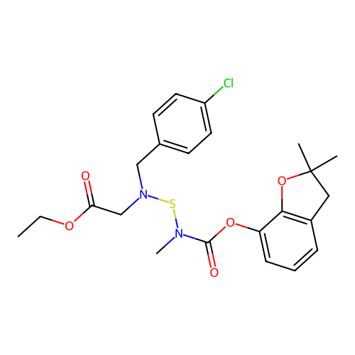 Glycine, N-((4-chlorophenyl)methyl)-N-(((((2,3-dihydro-2,2-dimethyl-7-benzofuranyl)oxy)carbonyl)methylamino)thio)-, ethyl ester structure