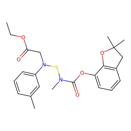 Glycine, N-(((((2,3-dihydro-2,2-dimethyl-7-benzofuranyl)oxy)carbonyl)methylamino)thio)-N-(3-methylphenyl)-, ethyl ester structure