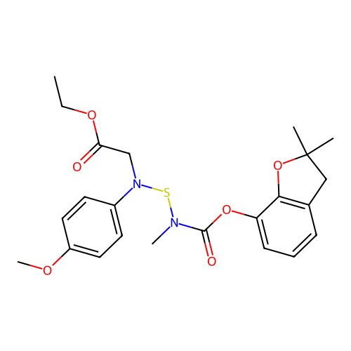 Glycine, N-(((((2,3-dihydro-2,2-dimethyl-7-benzofuranyl)oxy)carbonyl)methylamino)thio)-N-(4-methoxyphenyl)-, ethyl ester structure