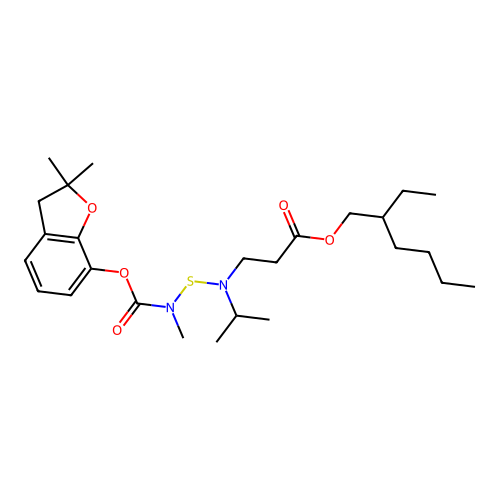 beta-Alanine, N-(((((2,3-dihydro-2,2-dimethyl-7-benzofuranyl)oxy)carbonyl)methylamino)thio)-N-(1-methylethyl)-, 2-ethylhexyl ester structure