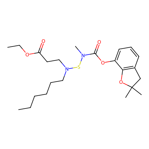 beta-Alanine, N-(((((2,3-dihydro-2,2-dimethyl-7-benzofuranyl)oxy)carbonyl)methylamino)thio)-N-hexyl-, ethyl ester structure
