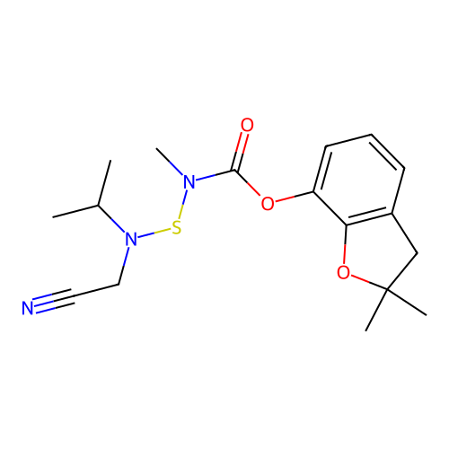 Carbamic acid, (((cyanomethyl)(1-methylethyl)amino)thio)methyl-, 2,3-dihydro-2,2-dimethyl-7-benzofuranyl ester structure