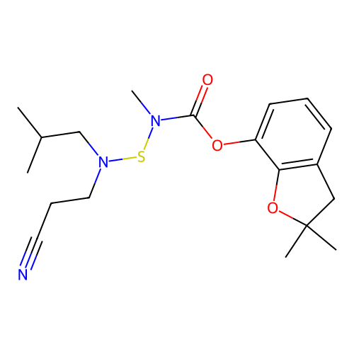 Carbamic acid, (((2-cyanoethyl)(2-methylpropyl)amino)thio)methyl-, 2,3-dihydro-2,2-dimethyl-7-benzofuranyl ester structure