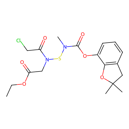Glycine, N-(chloroacetyl)-N-(((((2,3-dihydro-2,2-dimethyl-7-benzofuranyl)oxy)carbonyl)methylamino)thio)-, ethyl ester structure