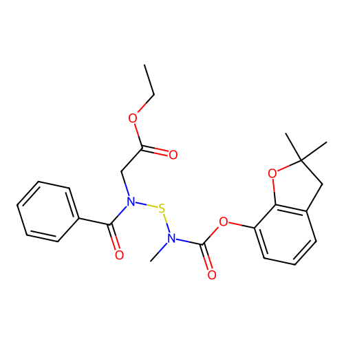 Glycine, N-benzoyl-N-(((((2,3-dihydro-2,2-dimethyl-7-benzofuranyl)oxy)carbonyl)methylamino)thio)-, ethyl ester structure