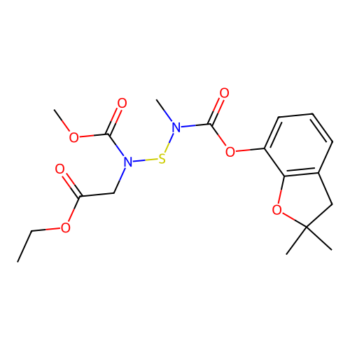 Glycine, N-(((((2,3-dihydro-2,2-dimethyl-7-benzofuranyl)oxy)carbonyl)methylamino)thio)-N-(methoxycarbonyl)-, ethyl ester structure
