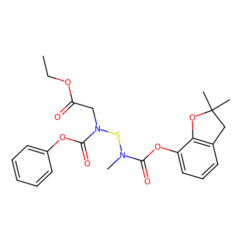 Glycine, N-(((((2,3-dihydro-2,2-dimethyl-7-benzofuranyl)oxy)carbonyl)methylamino)thio)-N-(phenoxycarbonyl)-, ethyl ester structure