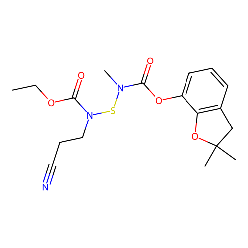 6-Oxa-3-thia-2,4-diazaoctanoic acid, 4-(2-cyanoethyl)-2-methyl-5-oxo-, 2,3-dihydro-2,2-dimethyl-7-benzofuranyl ester structure