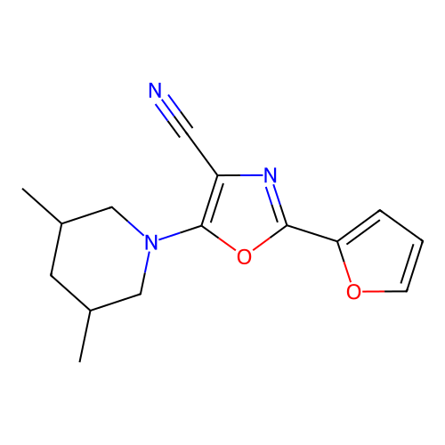 5-(3,5-Dimethylpiperidin-1-yl)-2-(furan-2-yl)-1,3-oxazole-4-carbonitrile structure