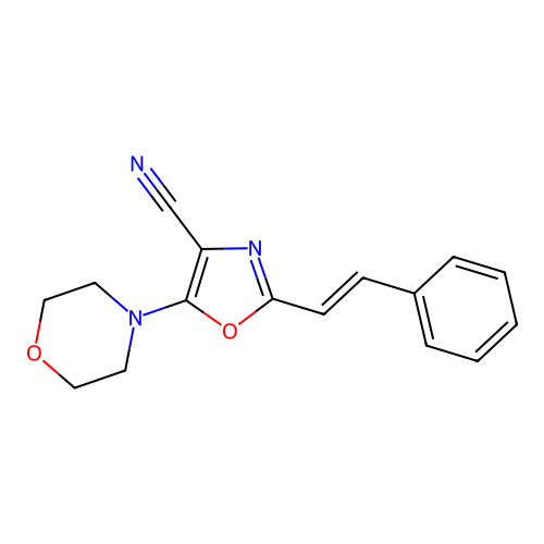 5-morpholin-4-yl-2-[(E)-2-phenylethenyl]-1,3-oxazole-4-carbonitrile structure