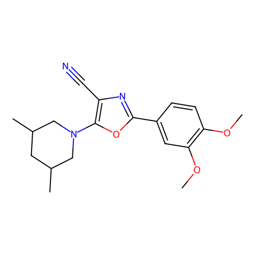 2-(3,4-dimethoxyphenyl)-5-(3,5-dimethylpiperidin-1-yl)-1,3-oxazole-4-carbonitrile structure