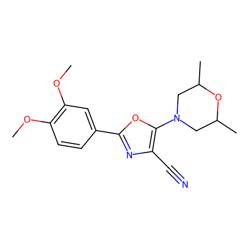 2-(3,4-dimethoxyphenyl)-5-(2,6-dimethylmorpholin-4-yl)-1,3-oxazole-4-carbonitrile structure