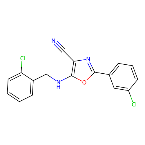 2-(3-Chlorophenyl)-5-[(2-chlorophenyl)methylamino]-1,3-oxazole-4-carbonitrile structure