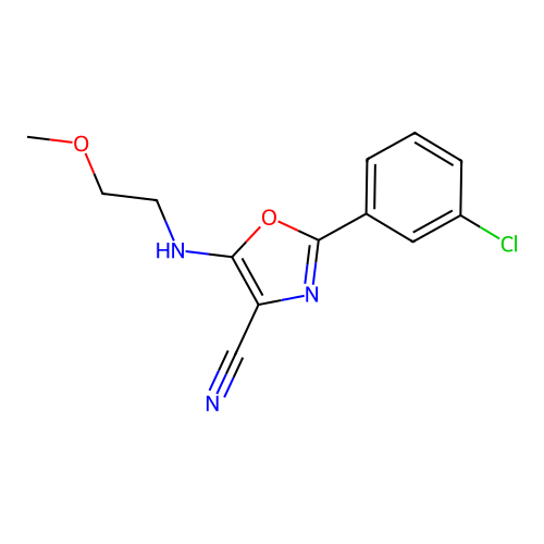 2-(3-Chlorophenyl)-5-(2-methoxyethylamino)-1,3-oxazole-4-carbonitrile structure