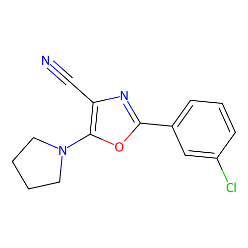 2-(3-Chlorophenyl)-5-pyrrolidin-1-yl-1,3-oxazole-4-carbonitrile structure