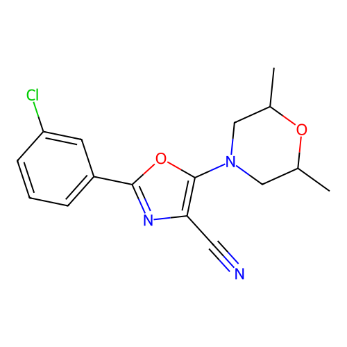 2-(3-Chlorophenyl)-5-(2,6-dimethylmorpholin-4-yl)-1,3-oxazole-4-carbonitrile structure
