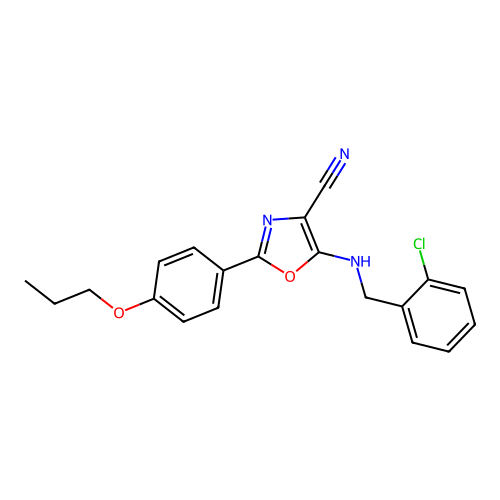 5-[(2-Chlorophenyl)methylamino]-2-(4-propoxyphenyl)-1,3-oxazole-4-carbonitrile structure