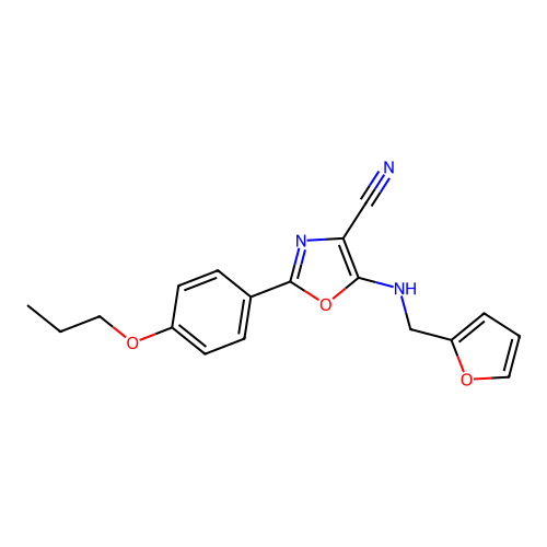 5-(Furan-2-ylmethylamino)-2-(4-propoxyphenyl)-1,3-oxazole-4-carbonitrile structure