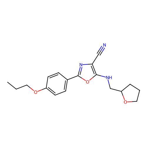 5-(Oxolan-2-ylmethylamino)-2-(4-propoxyphenyl)-1,3-oxazole-4-carbonitrile structure