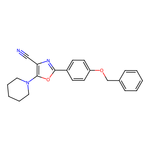 2-(4-Phenylmethoxyphenyl)-5-piperidin-1-yl-1,3-oxazole-4-carbonitrile structure