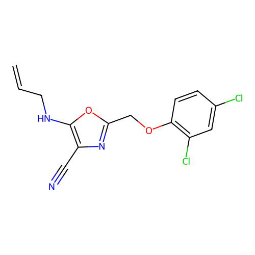 2-[(2,4-Dichlorophenoxy)methyl]-5-(prop-2-enylamino)-1,3-oxazole-4-carbonitrile structure
