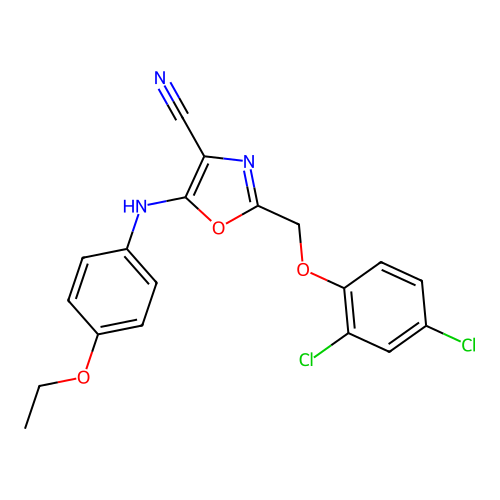2-[(2,4-Dichlorophenoxy)methyl]-5-(4-ethoxyanilino)-1,3-oxazole-4-carbonitrile structure