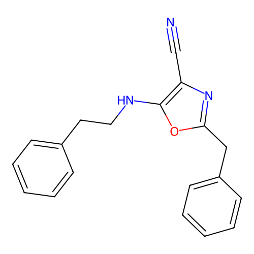 2-Benzyl-5-[(2-phenylethyl)amino]-1,3-oxazole-4-carbonitrile structure