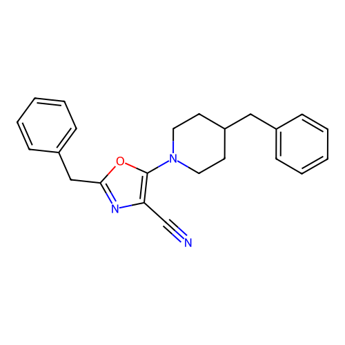 2-Benzyl-5-(4-benzylpiperidin-1-yl)-1,3-oxazole-4-carbonitrile structure