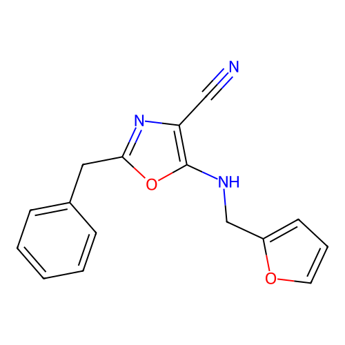 2-Benzyl-5-(furan-2-ylmethylamino)-1,3-oxazole-4-carbonitrile structure