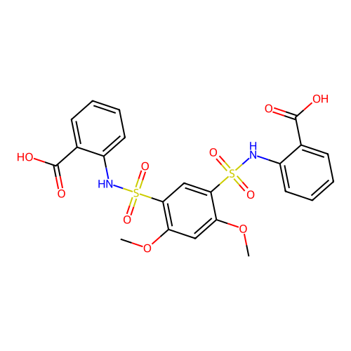 2-{5-[(2-Carboxyphenyl)sulfamoyl]-2,4-dimethoxybenzenesulfonamido}benzoic acid structure