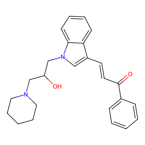 (E)-3-[1-(2-hydroxy-3-piperidin-1-ylpropyl)indol-3-yl]-1-phenylprop-2-en-1-one structure