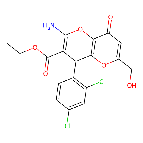ethyl 2-amino-4-(2,4-dichlorophenyl)-6-(hydroxymethyl)-8-oxo-4,8-dihydropyrano[3,2-b]pyran-3-carboxylate structure