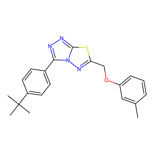 3-(4-tert-butylphenyl)-6-[(3-methylphenoxy)methyl][1,2,4]triazolo[3,4-b][1,3,4]thiadiazole structure