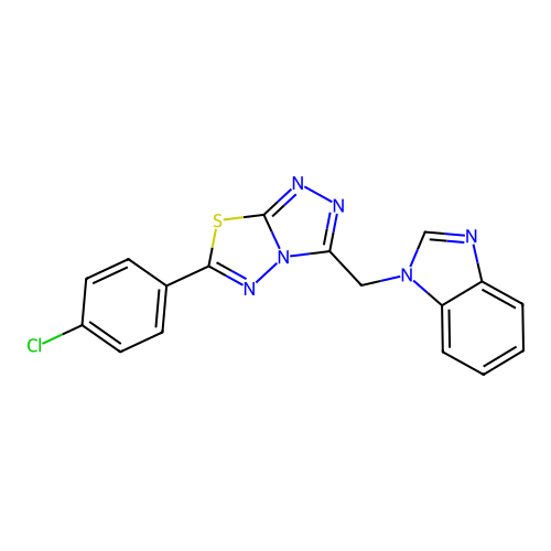 1-{[6-(4-chlorophenyl)[1,2,4]triazolo[3,4-b][1,3,4]thiadiazol-3-yl]methyl}-1H-benzimidazole structure