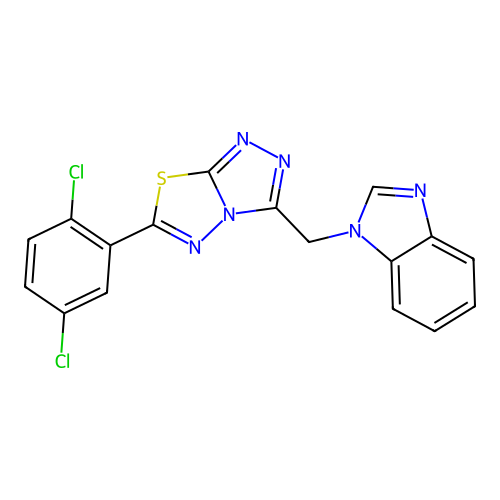 1-{[6-(2,5-dichlorophenyl)[1,2,4]triazolo[3,4-b][1,3,4]thiadiazol-3-yl]methyl}-1H-benzimidazole structure