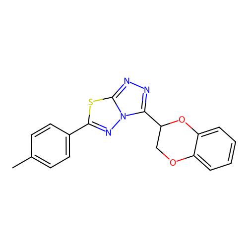 3-(2,3-dihydro-1,4-benzodioxin-2-yl)-6-(4-methylphenyl)[1,2,4]triazolo[3,4-b][1,3,4]thiadiazole structure