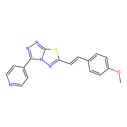 6-[(E)-2-(4-methoxyphenyl)ethenyl]-3-(pyridin-4-yl)[1,2,4]triazolo[3,4-b][1,3,4]thiadiazole structure