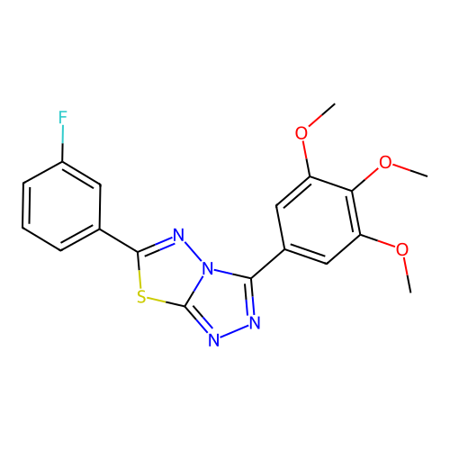 6-(3-fluorophenyl)-3-(3,4,5-trimethoxyphenyl)-[1,2,4]triazolo[3,4-b][1,3,4]thiadiazole structure