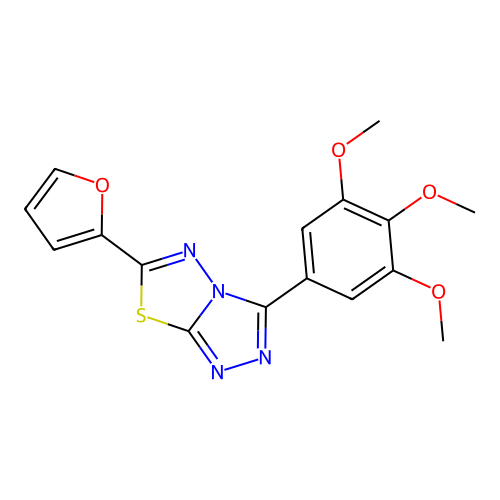 6-(furan-2-yl)-3-(3,4,5-trimethoxyphenyl)-[1,2,4]triazolo[3,4-b][1,3,4]thiadiazole structure