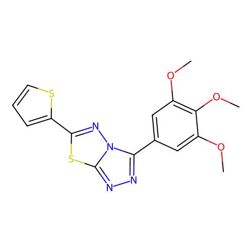 6-thiophen-2-yl-3-(3,4,5-trimethoxyphenyl)-[1,2,4]triazolo[3,4-b][1,3,4]thiadiazole structure