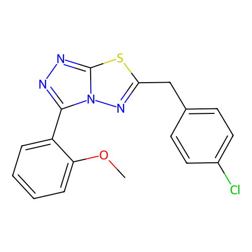 6-[(4-chlorophenyl)methyl]-3-(2-methoxyphenyl)-[1,2,4]triazolo[3,4-b][1,3,4]thiadiazole structure