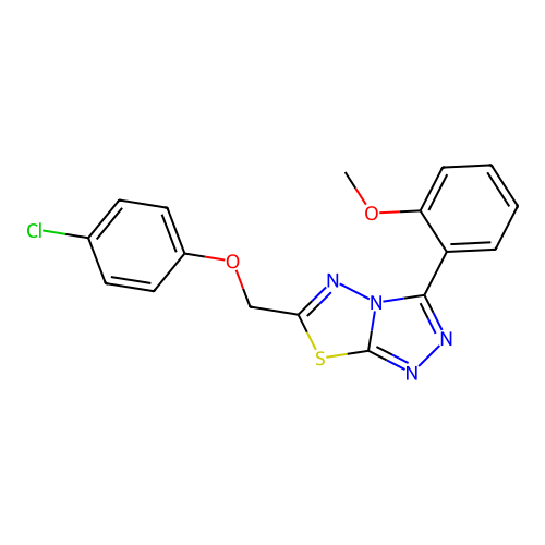 6-[(4-chlorophenoxy)methyl]-3-(2-methoxyphenyl)[1,2,4]triazolo[3,4-b][1,3,4]thiadiazole structure