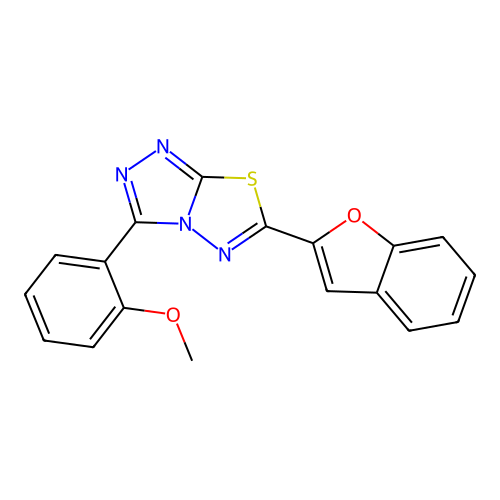 6-(1-benzofuran-2-yl)-3-(2-methoxyphenyl)-[1,2,4]triazolo[3,4-b][1,3,4]thiadiazole structure