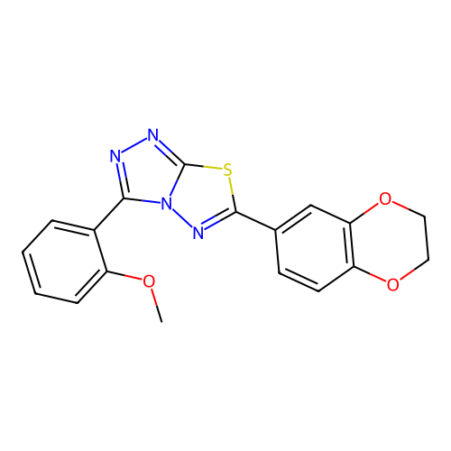 6-(2,3-dihydro-1,4-benzodioxin-6-yl)-3-(2-methoxyphenyl)-[1,2,4]triazolo[3,4-b][1,3,4]thiadiazole structure
