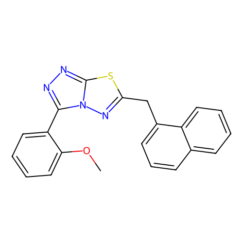 3-(2-methoxyphenyl)-6-(naphthalen-1-ylmethyl)-[1,2,4]triazolo[3,4-b][1,3,4]thiadiazole structure