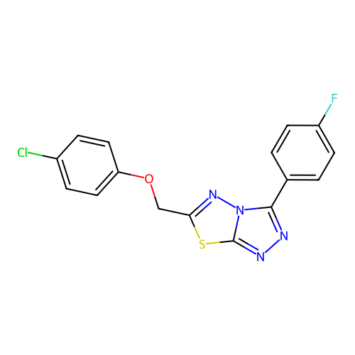6-[(4-chlorophenoxy)methyl]-3-(4-fluorophenyl)-[1,2,4]triazolo[3,4-b][1,3,4]thiadiazole structure