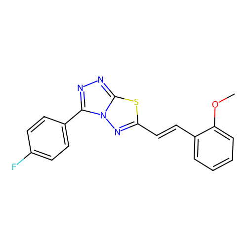 3-(4-fluorophenyl)-6-[(E)-2-(2-methoxyphenyl)ethenyl]-[1,2,4]triazolo[3,4-b][1,3,4]thiadiazole structure
